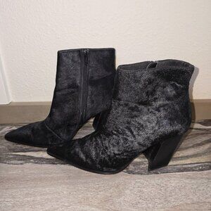 ASOS SO:SO Black Faux Pony Hair Pointed Toe Block Heel Ankle Boots Size 9 (UK 7)